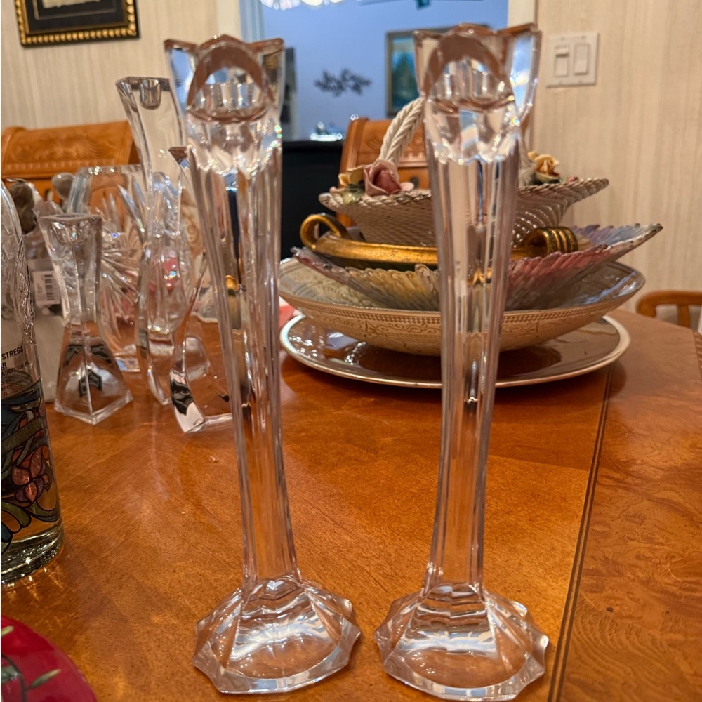 Clear Crystal Tall candle stick holders - Pair